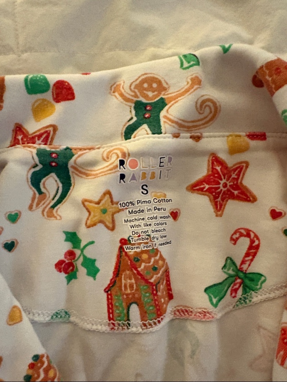 Roller Rabbit White Holiday Gingerbread Pajama Set with Red & Green Accents - Picture 2 of 2